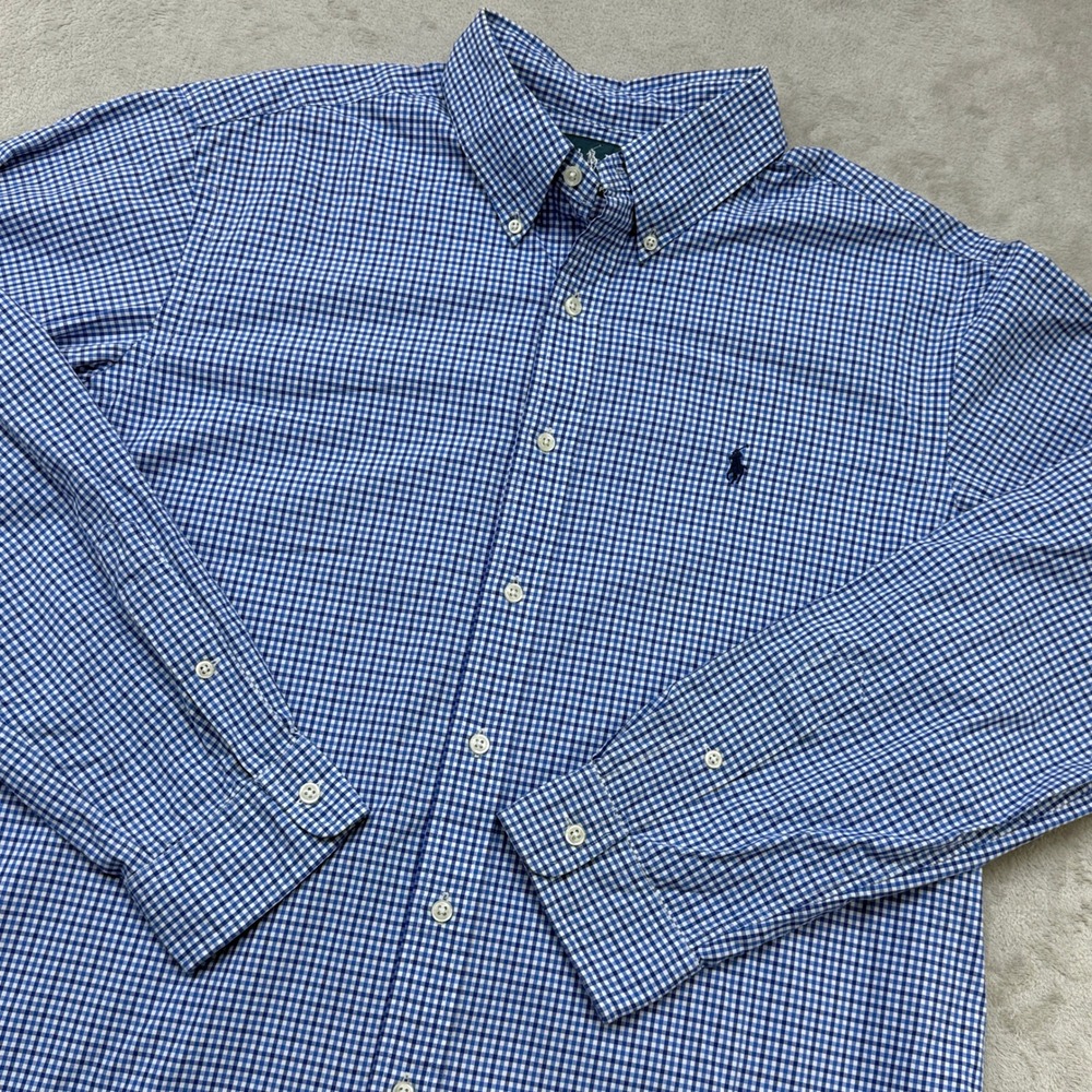 VTG Ralph Lauren Button Down Shirt Mens XL Blue Gingham Classic Fit Long Sleeve